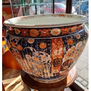 Japán Imari stílusú porcelán kaspó 19. sz. vége, 20. sz eleje