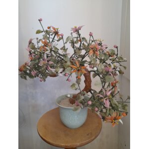 Antik kínai stílusú jade üveg bonsai fa 20. sz.