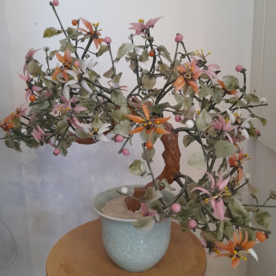 Antik kínai stílusú jade üveg bonsai fa 20. sz.