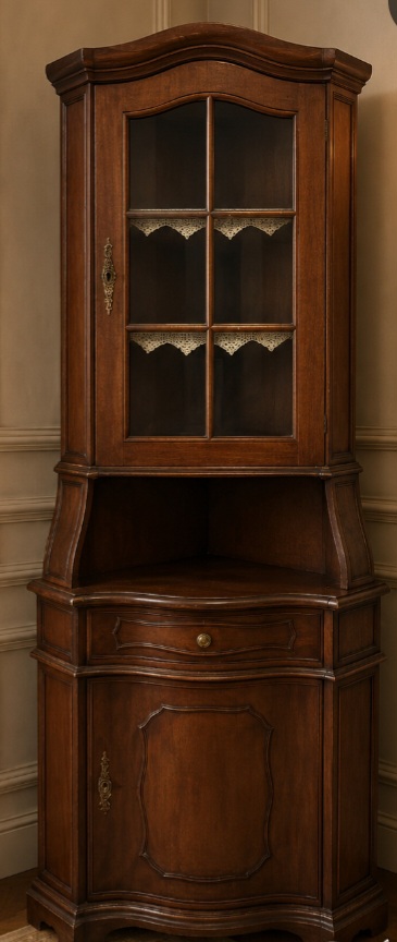 Elegáns 2 részes sarokkomód, felül vitrines megoldással 20. sz. közepe - Image 7